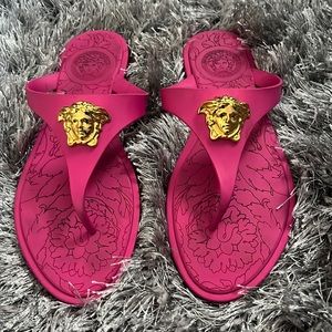 Authentic Versace Pink Medusa Thong Sandals Size 37.5